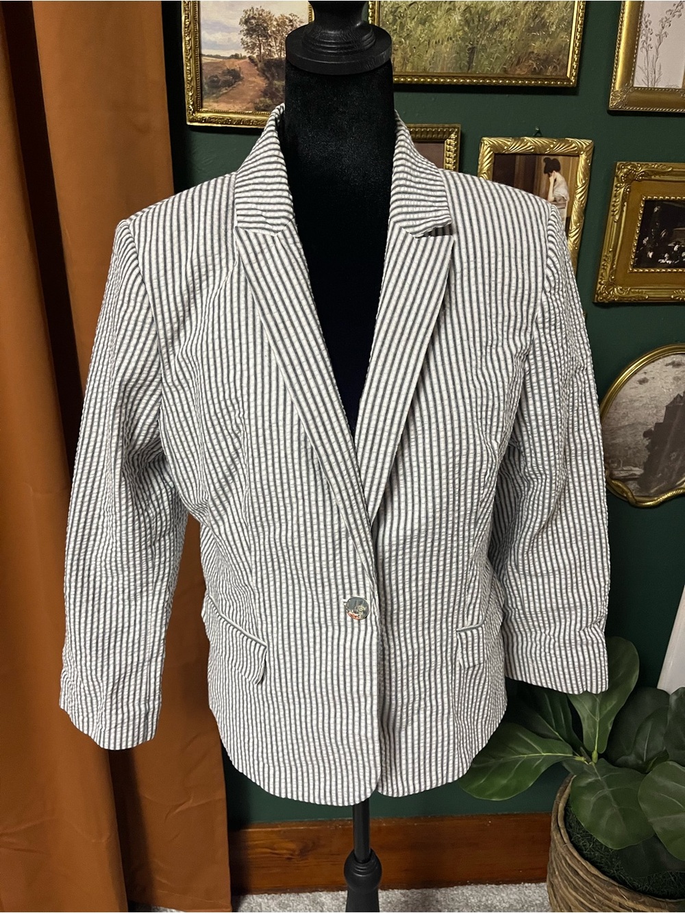 Calvin Klein Gray and White Striped Women's Blazer